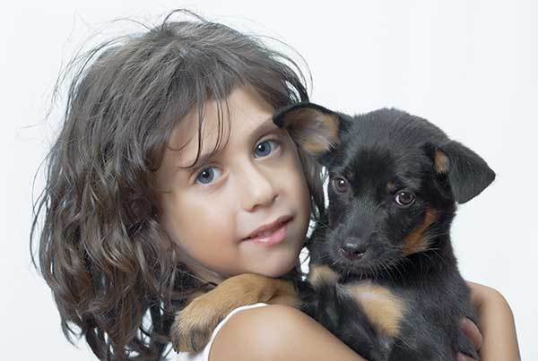 little girl with rottweiler puppy