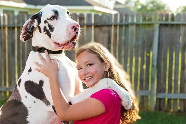 girl hugging a large dog