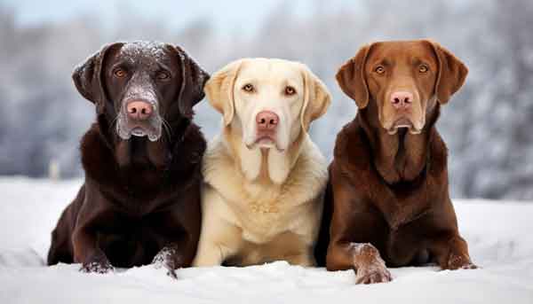three cute dogs in winter
