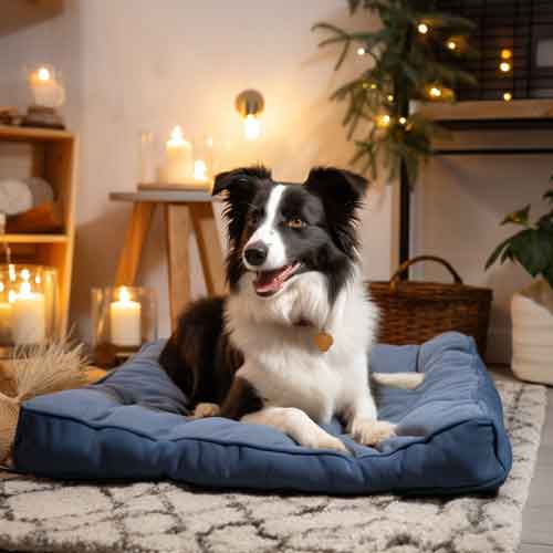 cute Border Collie in bed