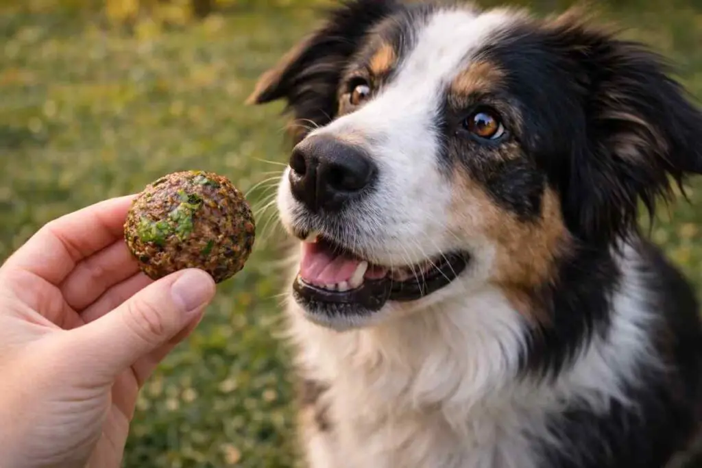 dog eating detox meatball